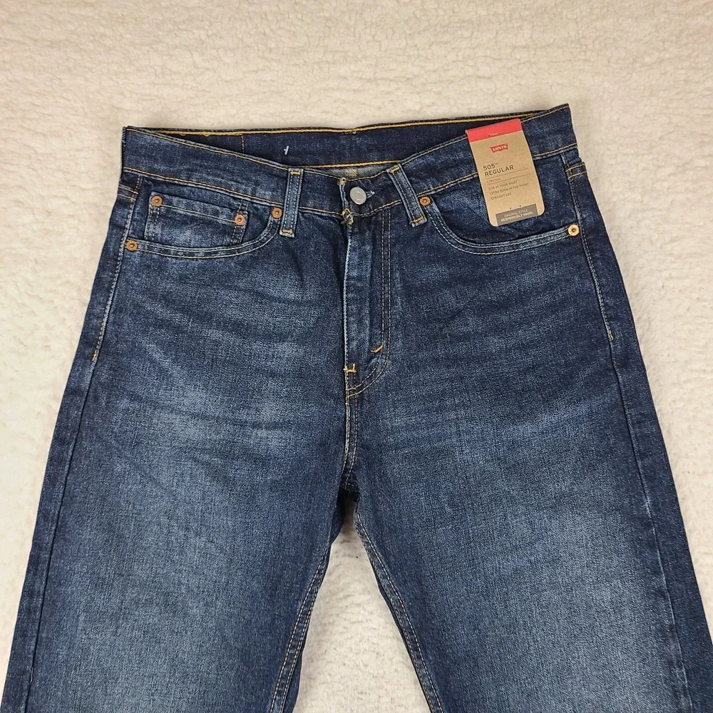 Levi's 505 Jeans Mens 32x32 Blue Regular Fit Straight Leg Dark Wash Denim NWT